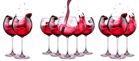 Set from glasses with wine isolated on a white backgroundの写真素材