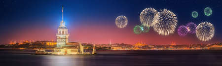 Beautiful fireworks near Maiden Tower, Kiz Kulesiの写真素材