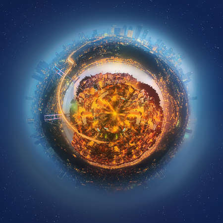 Miniature Earth Planet with all important buildings and attractions of the city, Nature and city around, planet globe with environment elements around, house, cityscape and ocean, Istanbul, Turkeyの写真素材