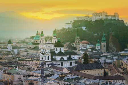 Panoramic view of Salzburg, Salzburger Land, Austriaの写真素材
