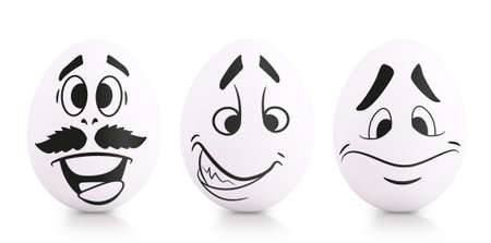 Concept of Easter egg with emotions faces isolated on white
