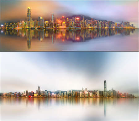 Beautiful cityscape set and collage of Financial district, Hong Kong Chinaの写真素材