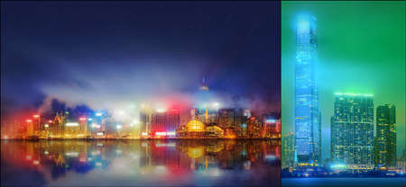 Beautiful cityscape set and collage of Financial district, Hong Kong China
