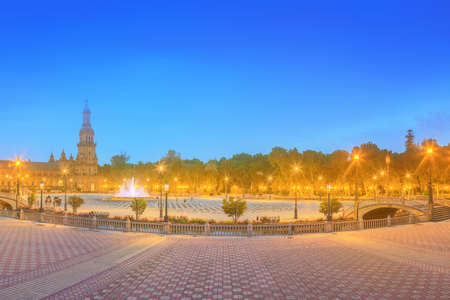 View of Spain Square on sunset, landmark in Renaissance Revival style, Seville, Andalusia, Spainの写真素材