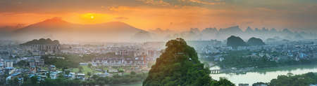 Landscape of Guilin, Li River and Karst mountains. Located near Yangshuo County, Guangxi Province, China.の写真素材