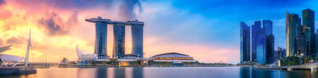 Vibrant panorama background of Singapore skyline at the business bayの写真素材
