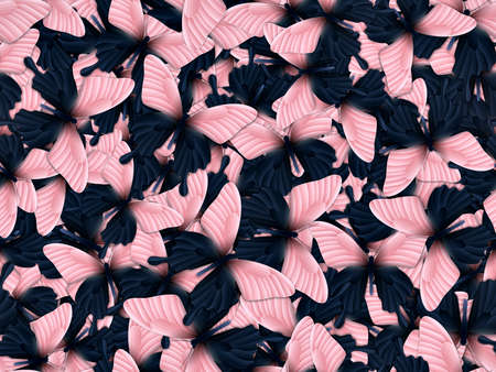 Seamless pattern with lot of different butterflys. Realistic 3D illustrationの写真素材