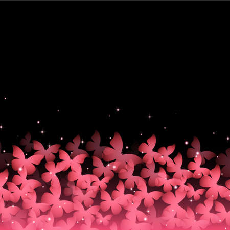 Banner with neon butterflies on black background.のイラスト素材