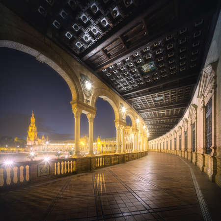 Balcony at Plaza de Espana in Seville, Spain, Andalusia. Famous touristic place and Landmark of Sevilla.の写真素材