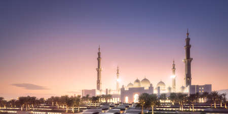 Sheikh Zayed Grand Mosque at sunset Abu-Dhabi, UAEの写真素材