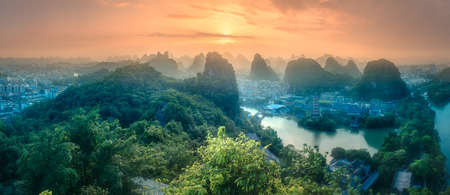 Li River and Karst mountains Guilin, Yangshuoの写真素材