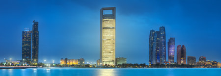 View of Abu Dhabi Skyline at evening, UAE