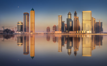 Cityscape of Dubai and panoramic view of Business bay, UAEのeditorial素材