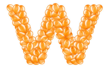 Orange letter W from helium balloons part of English alphabet, element of decorations for parties isolated on whiteの写真素材