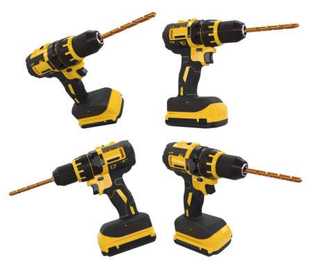Set of cordless drill or screwdrivers isolated on white