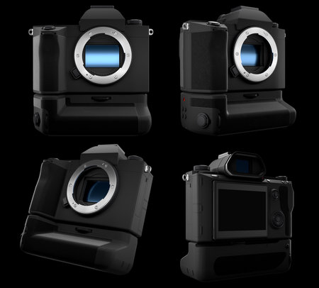 Concept of nonexistent DSLR camera isolated on a black background.の写真素材
