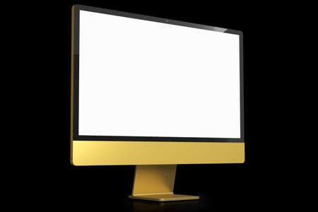 Realistic yellow computer screen display isolated on black background.の写真素材