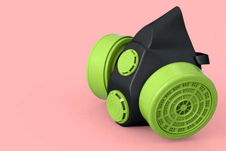 Gas mask on pink background. 3d render and illustration of respirator for professional use chemical, paint or restoration.の写真素材