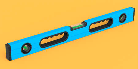 Building spirit level tool on orange background. 3d render and illustration of tool for repair and...