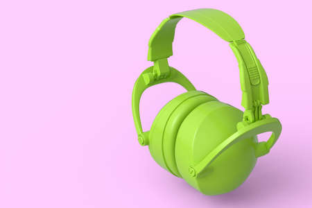 Protective earphones muffs isolated on a pink monochrome background. 3d render and illustration of tool for repair and buildingの写真素材