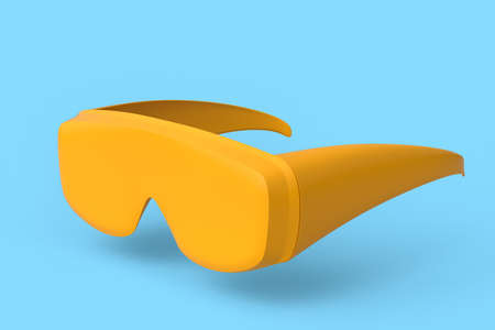 Protective plastic dentist glasses or goggles isolated on blue monochrome background. 3d render and...