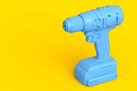 Cordless drill or screwdriver isolated on yellow monochrome background. 3d render and illustration of tool for repair and installationの写真素材