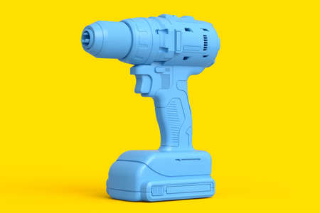 Cordless drill or screwdriver isolated on yellow monochrome background. 3d render and illustration of tool for repair and installationの写真素材