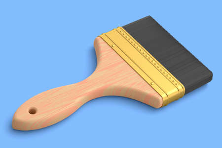 Paint bristle brush for repair work and construction on blue background. 3D render of renovation concept and interior designの写真素材
