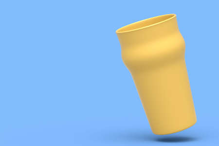 Frosty glass of fresh draft beer isolated on a blue monochrome background. 3D render concept of drinking alcohol on holidays, Oktoberfest or St. Patrick's Dayの写真素材