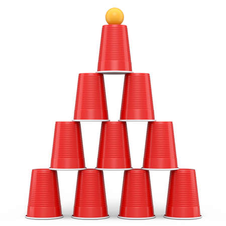 Set of plastic disposable party cup isolated on white background. 3d render of take away glass for college  gameの写真素材