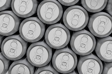 Group of aluminum beer or soda cans on white background. 3D render mockup of alcohol or energy drink can for mini refrigeratorの写真素材