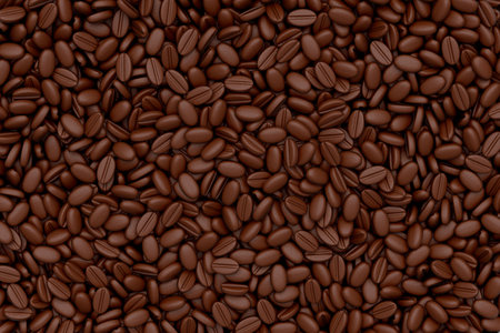 Roasted coffee beans spread out as background. 3d render of concept takeaway food and drinkの写真素材