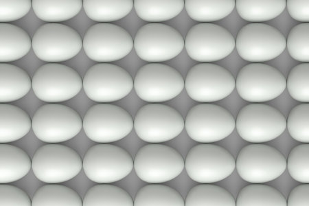 Many farm raw organic white chicken eggs background. 3d render of Easter concept or organic farm products for Local marketの写真素材