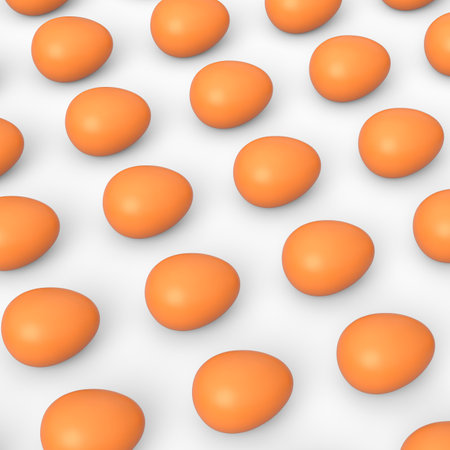 Group farm raw organic brown chicken eggs standing in line or patternon white background. 3d render of seamless polka dot pattern and trendy abstract backgroundの写真素材
