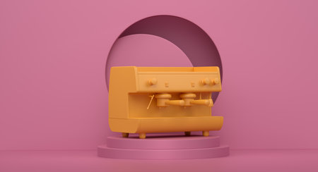 Abstract scene or podium with espresso coffee machine on monochrome background. 3d render of scene for product presentation or showing cosmetic product on stage, pedestal or platformの写真素材