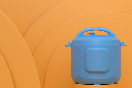 Abstract scene or podium with multi cooker on monochrome background. 3d render of scene for product presentation or showing cosmetic product on stage, pedestal or platformの写真素材