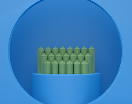 Abstract scene or podium with spray paint cans on monochrome background. 3d render of scene for product presentation carpenter tool for repair and building on stage or platformの写真素材