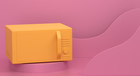 Abstract scene or podium with microwave on monochrome background. 3d render of scene for product presentation or showing kitchen appliances product on stage, pedestal or platformの写真素材