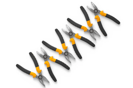 Set of green hand tool pliers isolated on white background. 3d render and illustration of tool for...