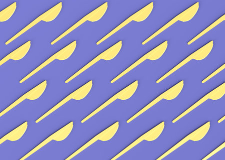 Set of disposable utensils like knife on monochrome background. 3d render concept of save the earth and zero wasteの写真素材