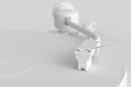 Vinyl record player or DJ turntable with retro vinyl disk on monochrome background. 3d render of sound equipment and concept for sound entertainment.の写真素材