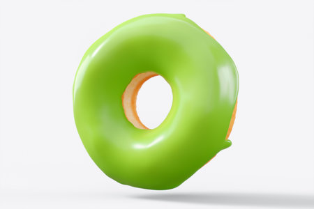 Chocolate glazed donut with sprinkles on a white background. 3d render and illustration of pastry and confectioneryの写真素材