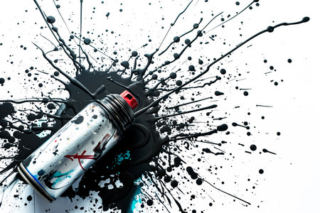 Graffiti spray can on a white background with black and white splashesの素材