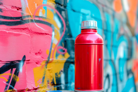 Graffiti spray can on a colorful graffiti wall. Street art concept.の素材