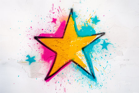 graffiti star on a white background with colored splashes of paintの素材