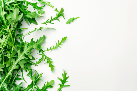 Arugula lettuce isolated on white background. Fresh green salad leaves from garden and fieldの素材