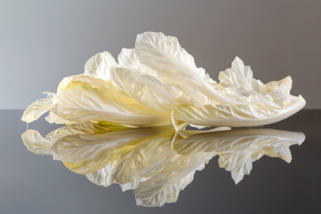 Endive lettuce isolated on white background. Fresh green salad leaves from garden and fieldの素材