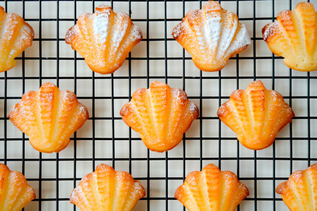 Classic French madeleine cookies, buttery and delicate, mini sponge cake baked in scallop mold.の素材