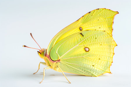 Beautiful Brimstone butterfly isolated on a white background with clipping path. Side viewの素材