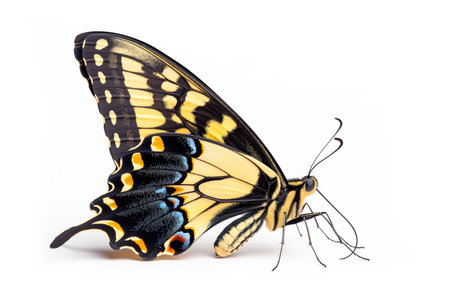 Beautiful Swallowtail butterfly isolated on a white background. Side view.の素材